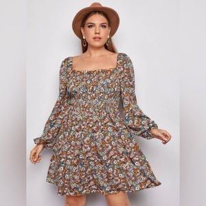 PLUS SIZE Floral Peasant Style Dress